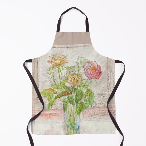 Item preview, Soft Roses in Glass Vase – Delicate Botanical Colored Pencil Illustration designed and sold by Dina's Fine Arts.