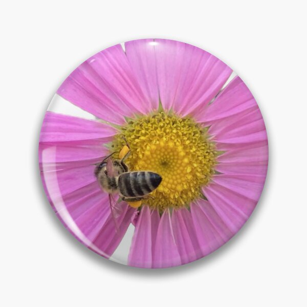 Item preview, Vibrant Pink Aster Flower with Honeybee Cutout designed and sold by BalkanBloom.