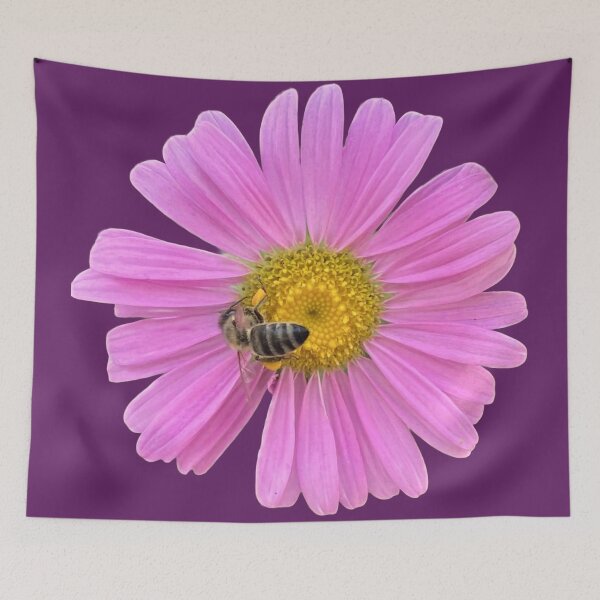 Item preview, Vibrant Pink Aster Flower with Honeybee Cutout designed and sold by BalkanBloom.