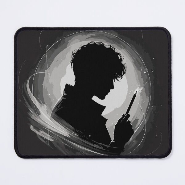 Item preview, Silhouette of a man holding a pencil against a glowing moon backdrop. Mysterious artist or writer vector illustration in dramatic monochrome style. designed and sold by YasminTaha.
