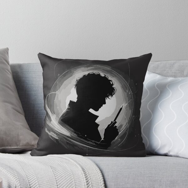 Item preview, Silhouette of a man holding a pencil against a glowing moon backdrop. Mysterious artist or writer vector illustration in dramatic monochrome style. designed and sold by YasminTaha.