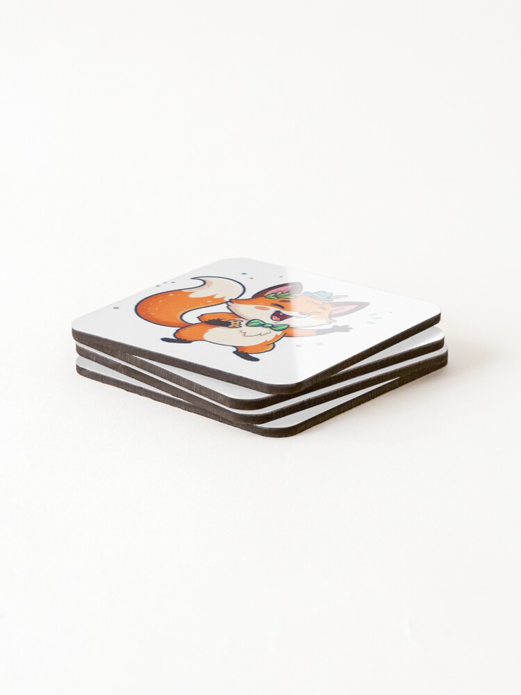Thumbnail 4 of 5, Coasters (Set of 4), Cute Happy Fox Cartoon Sticker designed and sold by Raka2580.