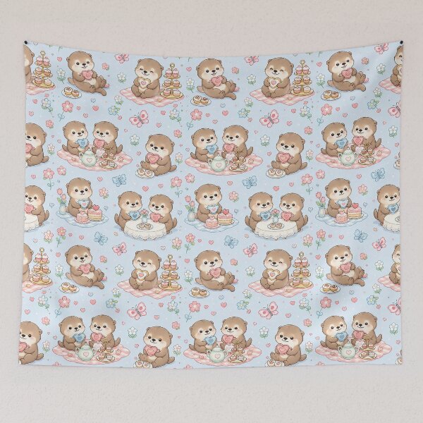 Item preview, Otter Heart Tea Party Pattern designed and sold by Soft Berry Studio.