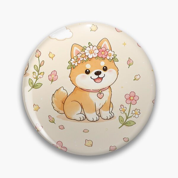 Item preview, Shiba Inu Heart Flower Crown Pattern designed and sold by Soft Berry Studio.