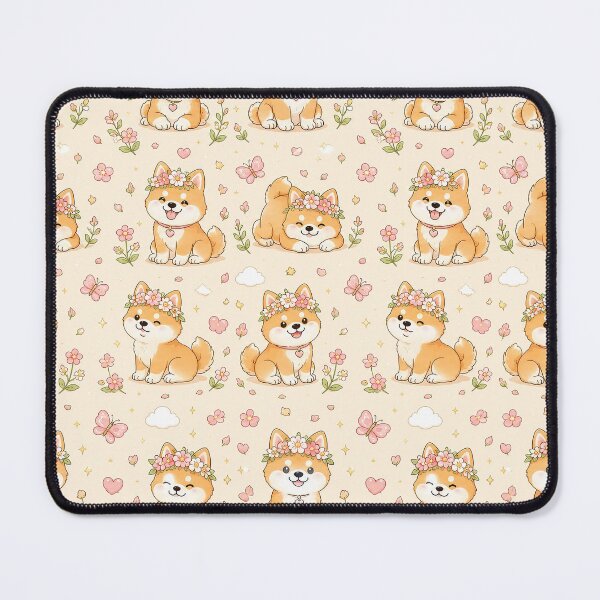 Item preview, Shiba Inu Heart Flower Crown Pattern designed and sold by Soft Berry Studio.