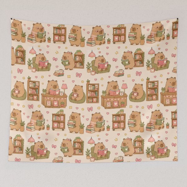 Item preview, Capybara Love Bookstore Pattern designed and sold by Soft Berry Studio.