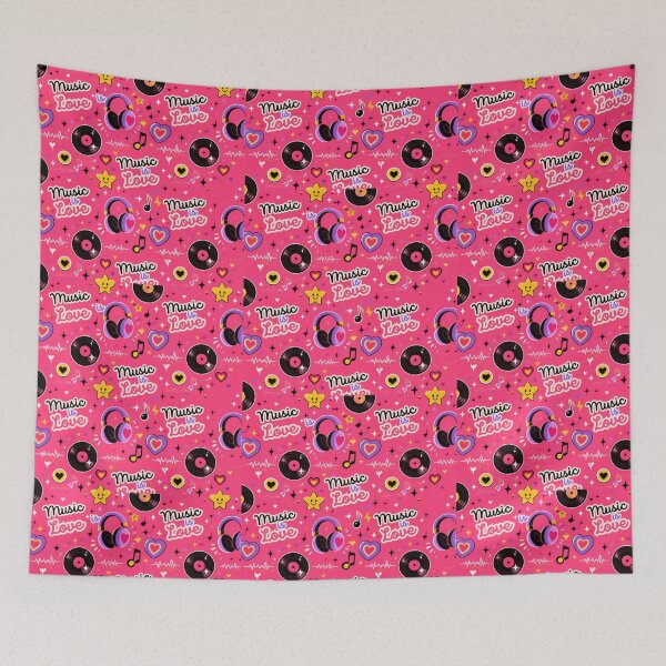 Item preview, Cute Music Is Love Pattern | Pink Headphones, Vinyl Records & Kawaii Music Design designed and sold by Joyfulfabric.
