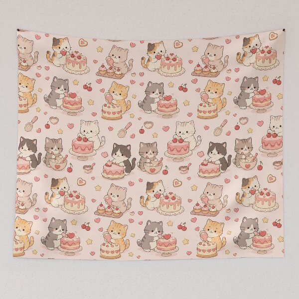 Item preview, Cozy Cat Heart Cake Pattern designed and sold by Soft Berry Studio.
