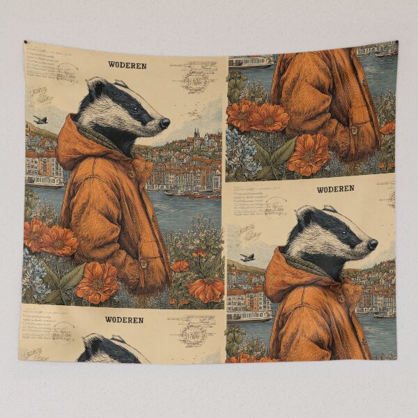 Item preview, Traveling Badger Among Flowers and European Harbor designed and sold by CoffeeinBloom.