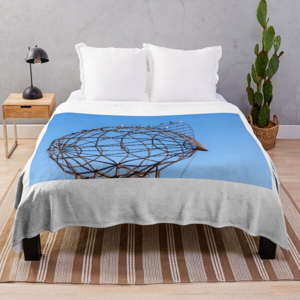 Item preview, Rusty Geometric Metal Sculpture With Perched Birds Against Clear Blue Sky, Urban Art designed and sold by Nmallia.
