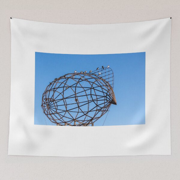 Item preview, Rusty Geometric Metal Sculpture With Perched Birds Against Clear Blue Sky, Urban Art designed and sold by Nmallia.