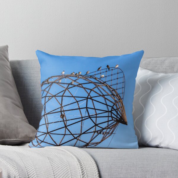 Item preview, Rusty Geometric Metal Sculpture With Perched Birds Against Clear Blue Sky, Urban Art designed and sold by Nmallia.