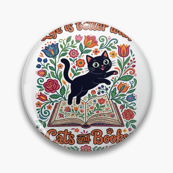 Item preview, Life Is Better With Cats And Books Black Cat Folk Art designed and sold by TeeARTHY.