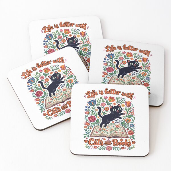 Item preview, Life Is Better With Cats And Books Black Cat Folk Art designed and sold by TeeARTHY.