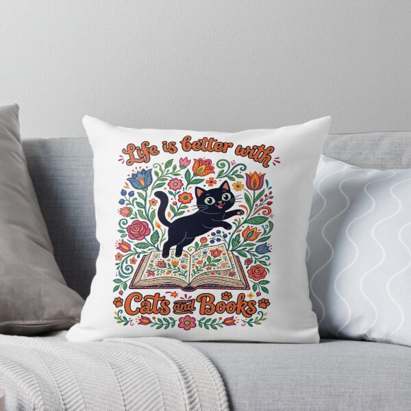 Item preview, Life Is Better With Cats And Books Black Cat Folk Art designed and sold by TeeARTHY.