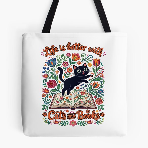 Item preview, Life Is Better With Cats And Books Black Cat Folk Art designed and sold by TeeARTHY.
