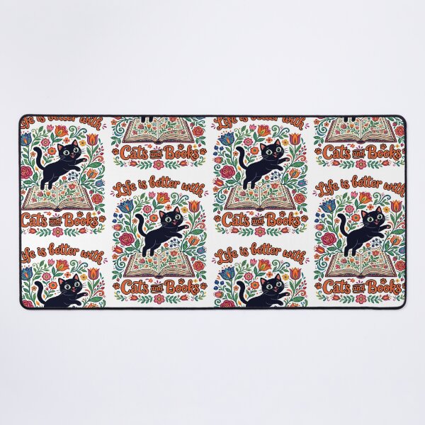 Item preview, Life Is Better With Cats And Books Black Cat Folk Art designed and sold by TeeARTHY.