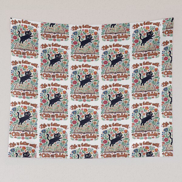 Item preview, Life Is Better With Cats And Books Black Cat Folk Art designed and sold by TeeARTHY.