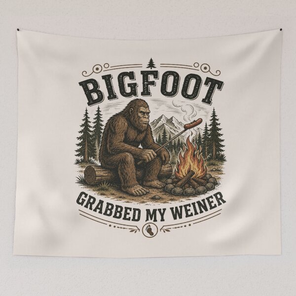 Item preview, Bigfoot Grabbed My Weiner, Campfire, Sasquatch, Bigfoot, National Forests, Camping, Appalachia, Silly designed and sold by Cchotlan.