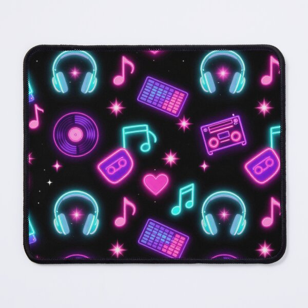 Item preview, Neon Retro Music Pattern with Vinyl Records, Headphones, Cassette & Musical Notes designed and sold by Joyfulfabric.