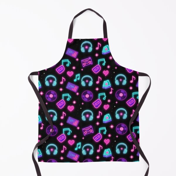 Item preview, Neon Retro Music Pattern with Vinyl Records, Headphones, Cassette & Musical Notes designed and sold by Joyfulfabric.