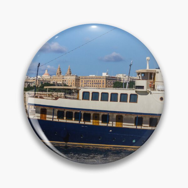 Item preview, Luxury Yacht Docked in Sunny Harbor Near Historic Waterfront and City Skyline designed and sold by Nmallia.