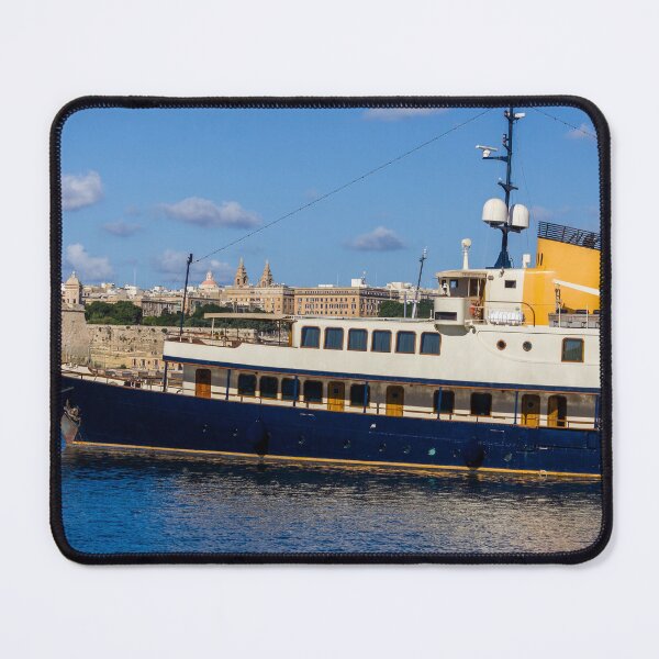 Item preview, Luxury Yacht Docked in Sunny Harbor Near Historic Waterfront and City Skyline designed and sold by Nmallia.