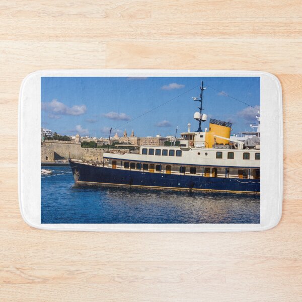 Item preview, Luxury Yacht Docked in Sunny Harbor Near Historic Waterfront and City Skyline designed and sold by Nmallia.