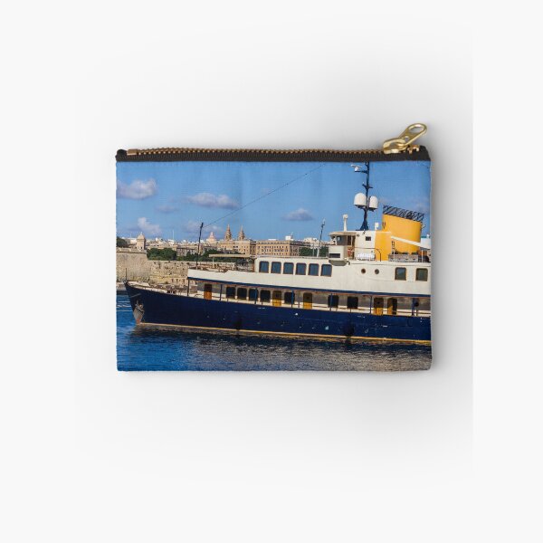 Item preview, Luxury Yacht Docked in Sunny Harbor Near Historic Waterfront and City Skyline designed and sold by Nmallia.