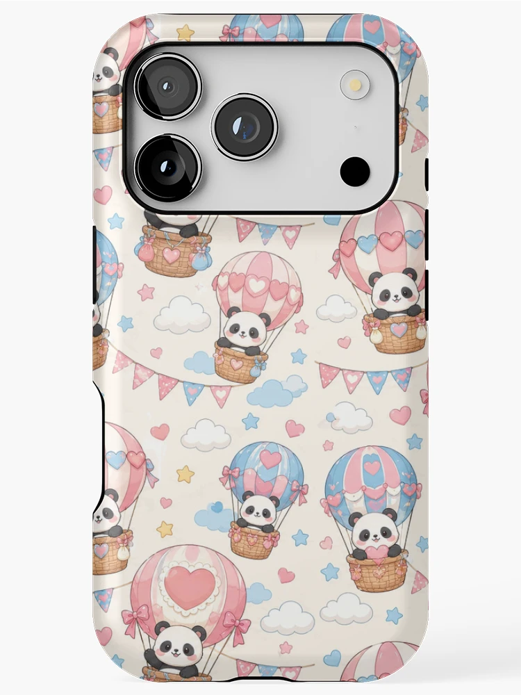 Thumbnail 1 of 4, iPhone Case, Panda Heart Balloon Ride Pattern designed and sold by Soft Berry Studio.