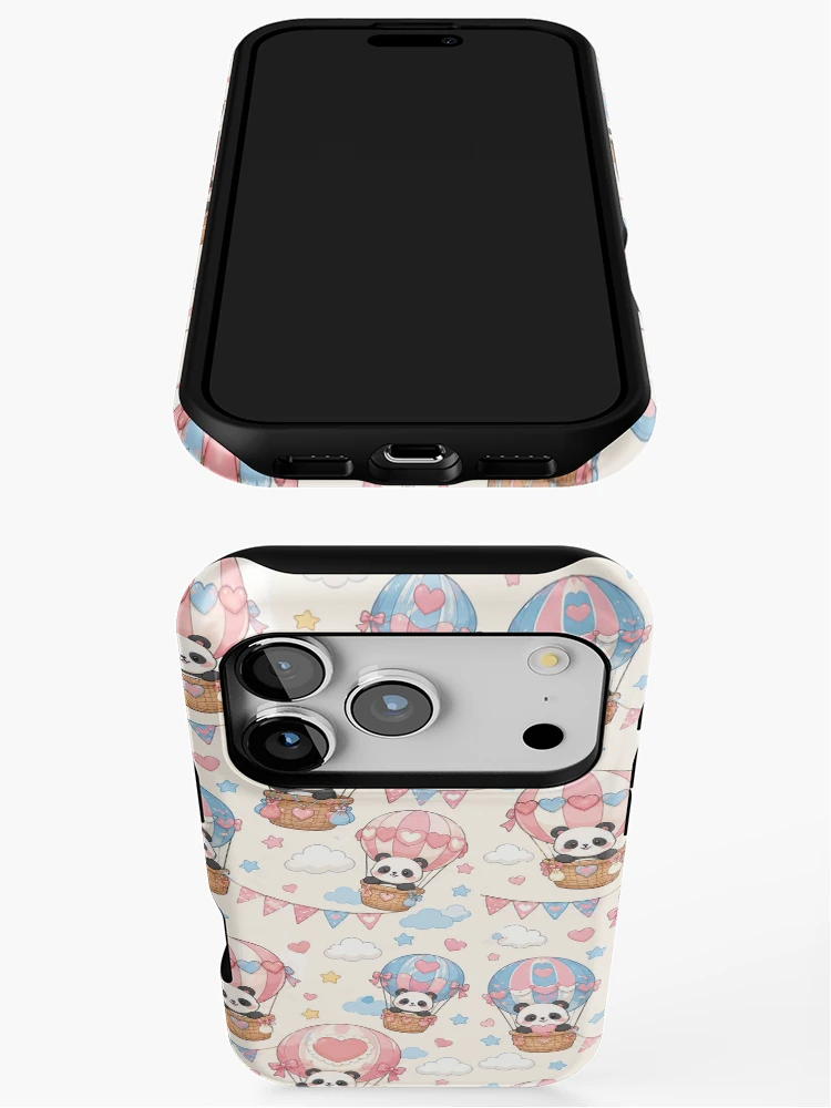 Thumbnail 3 of 4, iPhone Case, Panda Heart Balloon Ride Pattern designed and sold by Soft Berry Studio.