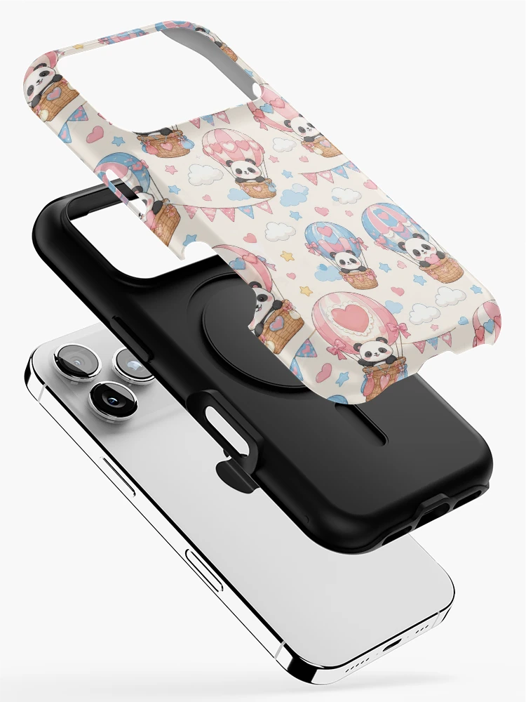 Thumbnail 2 of 4, iPhone Case, Panda Heart Balloon Ride Pattern designed and sold by Soft Berry Studio.
