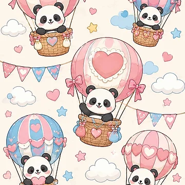 Artwork thumbnail, Panda Heart Balloon Ride Pattern by Soft Berry Studio
