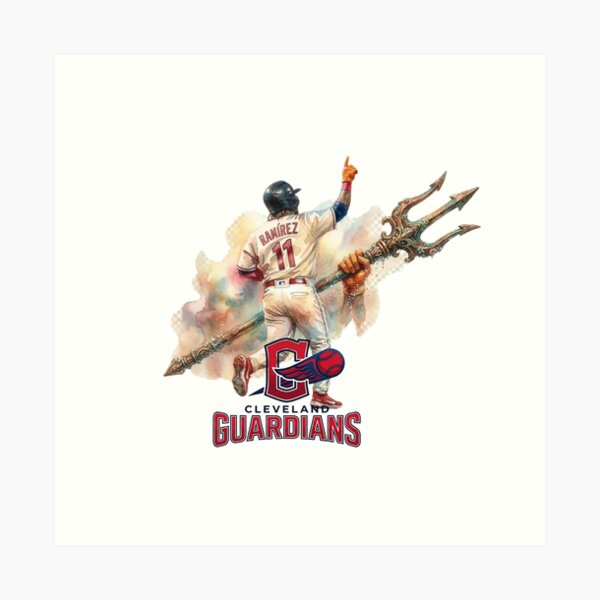 Item preview, Cleveland Guardians José Ramírez Watercolor Trident Art designed and sold by cucuzeus.