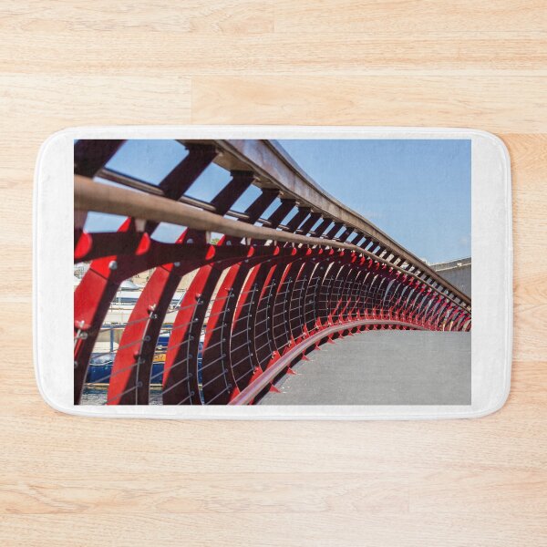 Item preview, Curved Red Pedestrian Bridge Railing Over Marina With Modern Architectural Lines And Dramatic Perspective designed and sold by Nmallia.
