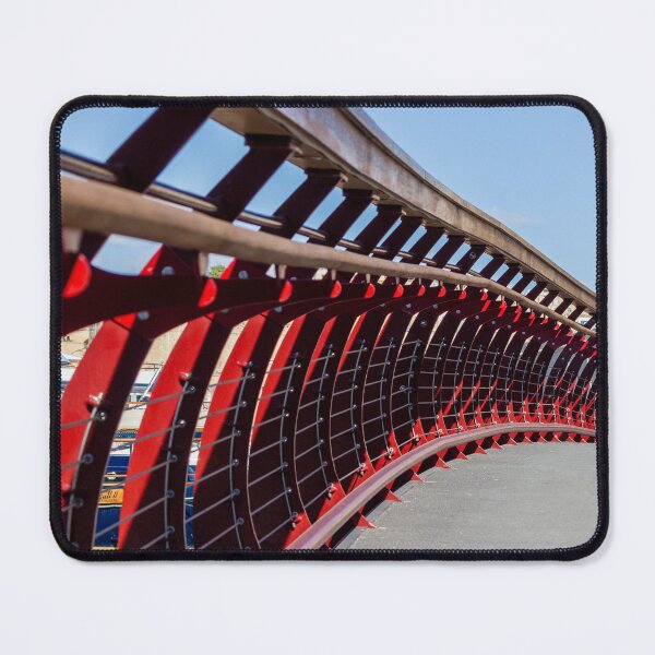 Item preview, Curved Red Pedestrian Bridge Railing Over Marina With Modern Architectural Lines And Dramatic Perspective designed and sold by Nmallia.