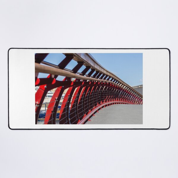 Item preview, Curved Red Pedestrian Bridge Railing Over Marina With Modern Architectural Lines And Dramatic Perspective designed and sold by Nmallia.