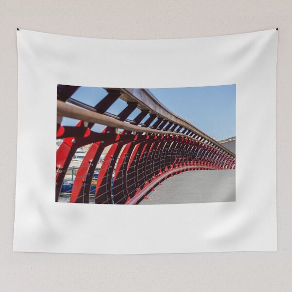 Item preview, Curved Red Pedestrian Bridge Railing Over Marina With Modern Architectural Lines And Dramatic Perspective designed and sold by Nmallia.