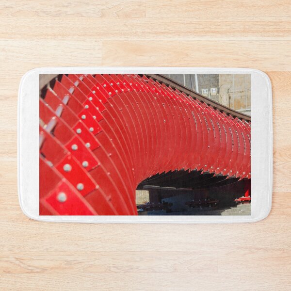 Item preview, Curved Red Pedestrian Bridge Railing Over Marina With Modern Architectural Lines And Dramatic Perspective designed and sold by Nmallia.