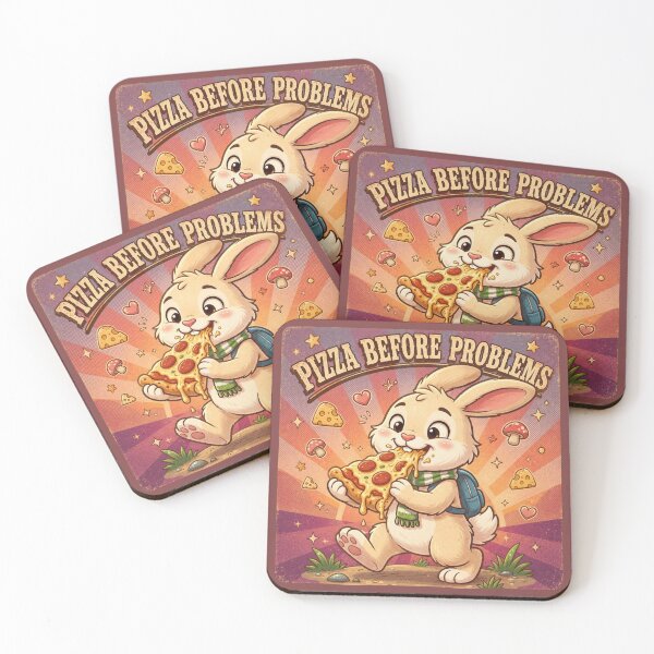 Item preview, Pizza Before Problems Funny Bunny Pizza Lover Retro Vintage Cute Rabbit Eating Pepperoni Pizza Cartoon designed and sold by HOUSE OF TIST.
