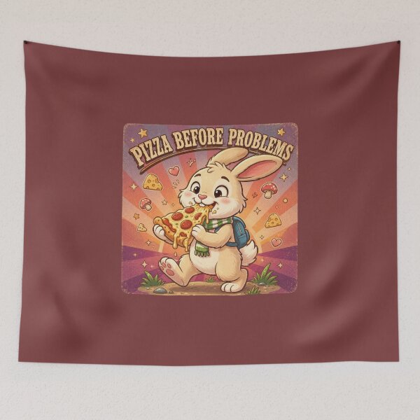 Item preview, Pizza Before Problems Funny Bunny Pizza Lover Retro Vintage Cute Rabbit Eating Pepperoni Pizza Cartoon designed and sold by HOUSE OF TIST.