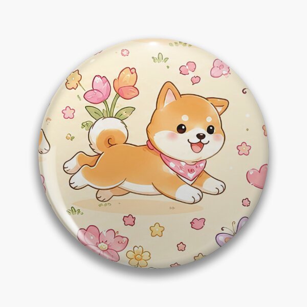 Item preview, Shiba Inu Heart Flower Field Pattern designed and sold by Soft Berry Studio.