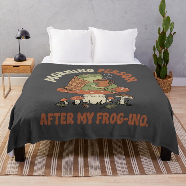 Item preview, Frog drinking coffee on mushroom cottagecore illustration designed and sold by LeshanArt.