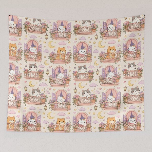 Item preview, Cozy Cat Heart Balcony Pattern designed and sold by Soft Berry Studio.