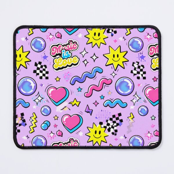 Item preview, Cute Y2K Music Is Love Seamless Pattern – Kawaii Hearts, Smiley Stars & Retro Sticker Design designed and sold by Joyfulfabric.