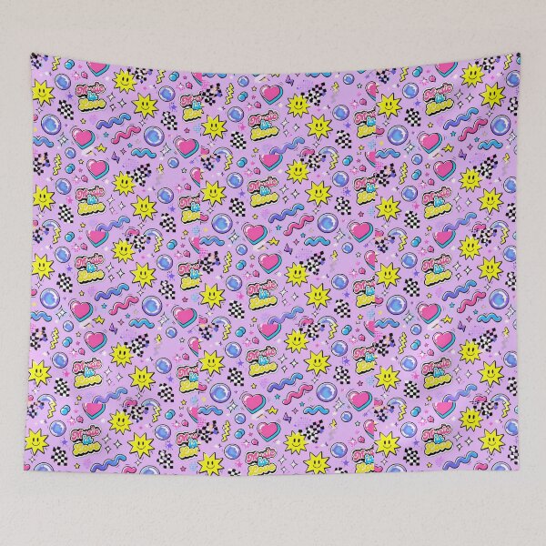 Item preview, Cute Y2K Music Is Love Seamless Pattern – Kawaii Hearts, Smiley Stars & Retro Sticker Design designed and sold by Joyfulfabric.