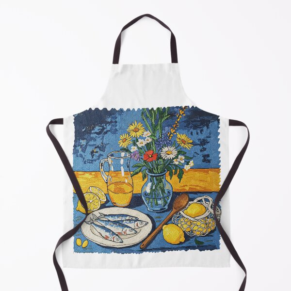 Item preview, Mediterranean Still Life Lemons Flowers And Fish Oil Painting designed and sold by TeeARTHY.