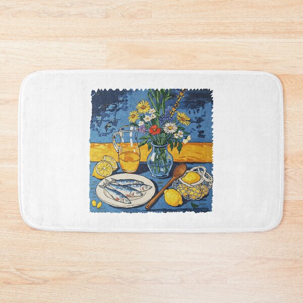 Item preview, Mediterranean Still Life Lemons Flowers And Fish Oil Painting designed and sold by TeeARTHY.