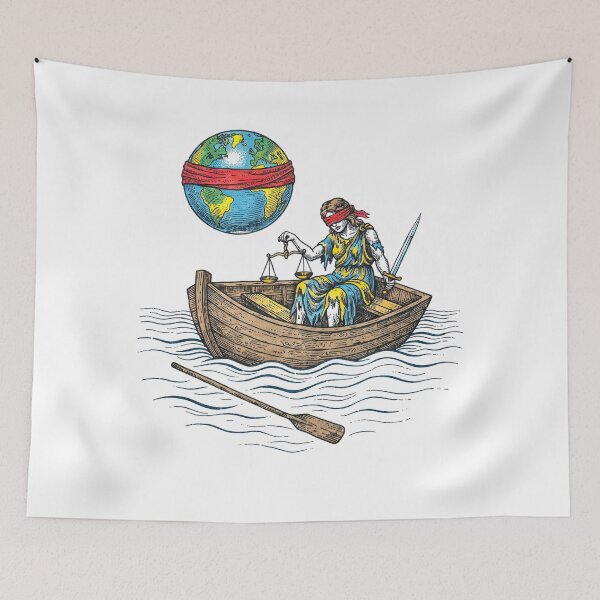 Item preview, Lady Justice In Boat World Environment Surreal Art designed and sold by TeeARTHY.