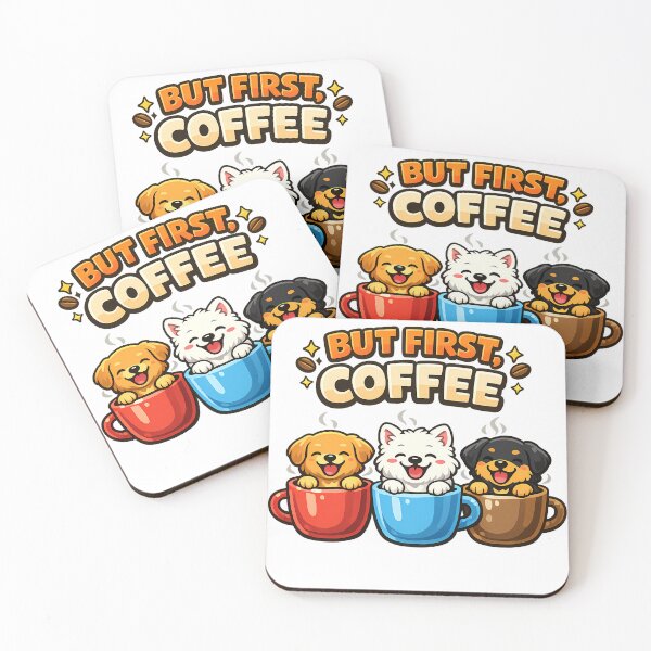 Item preview, But First, Coffee – Cute Puppy Coffee Cartoon T-Shirt Design designed and sold by HoMya.